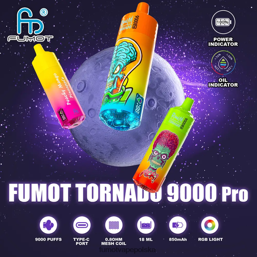 Fumot Tornado 1 sztuka 9000 pro 18 ml jednorazowego waporyzatora - Fumot Tech 2ZVZ60219 kiwi, marakuja, gujawa