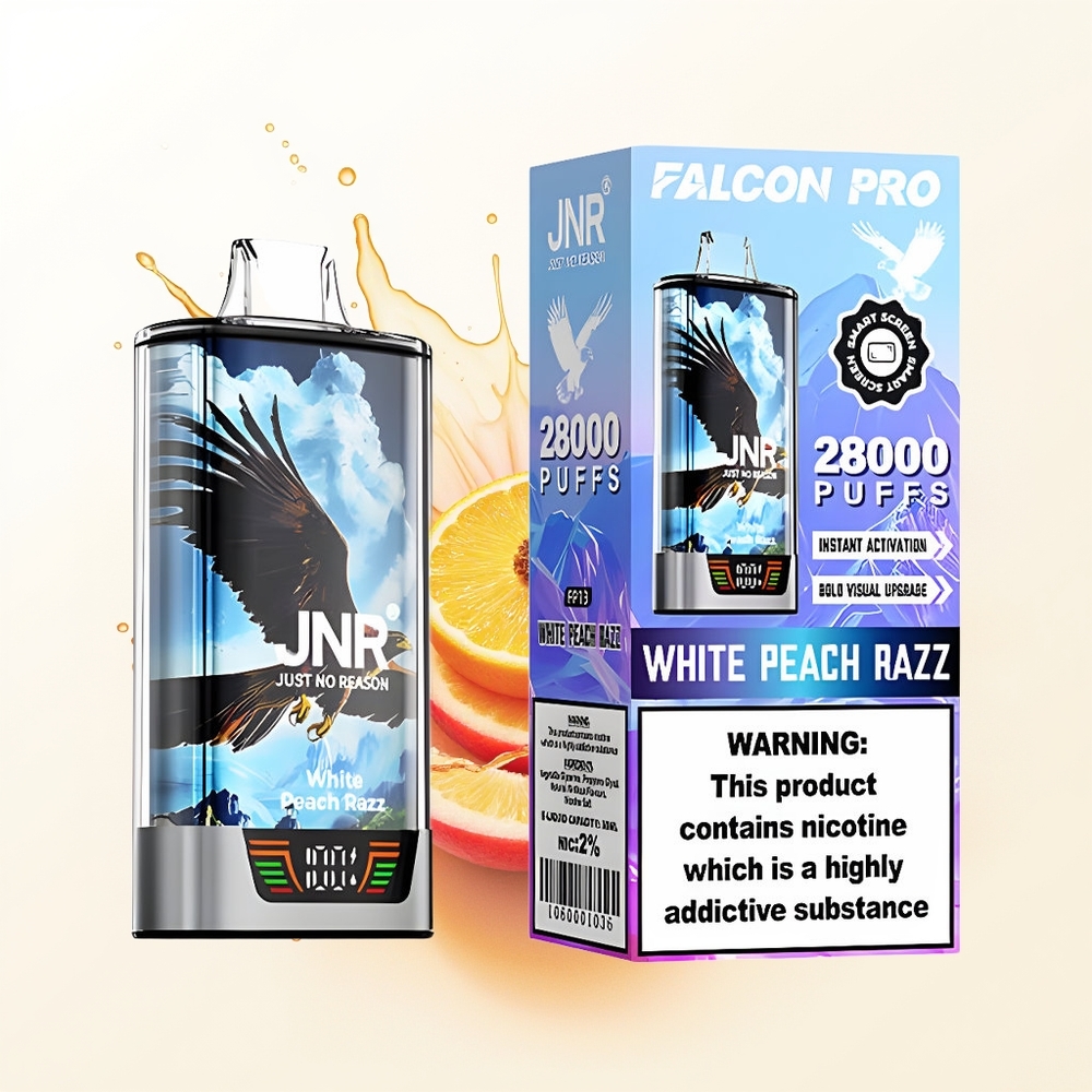 JNR Falcon Pro 28000 Biała Brzoskwiniowa Razz z USB-C i Podwójną Siatką