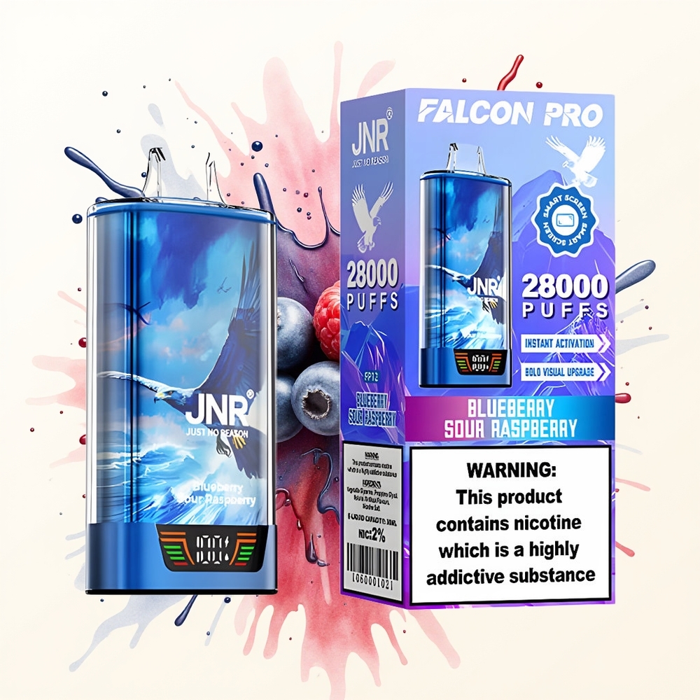 JNR Falcon Pro 28000 Malinowa Kwaśna Jeżyna z Podwójną Siatką i Wyświetlaczem