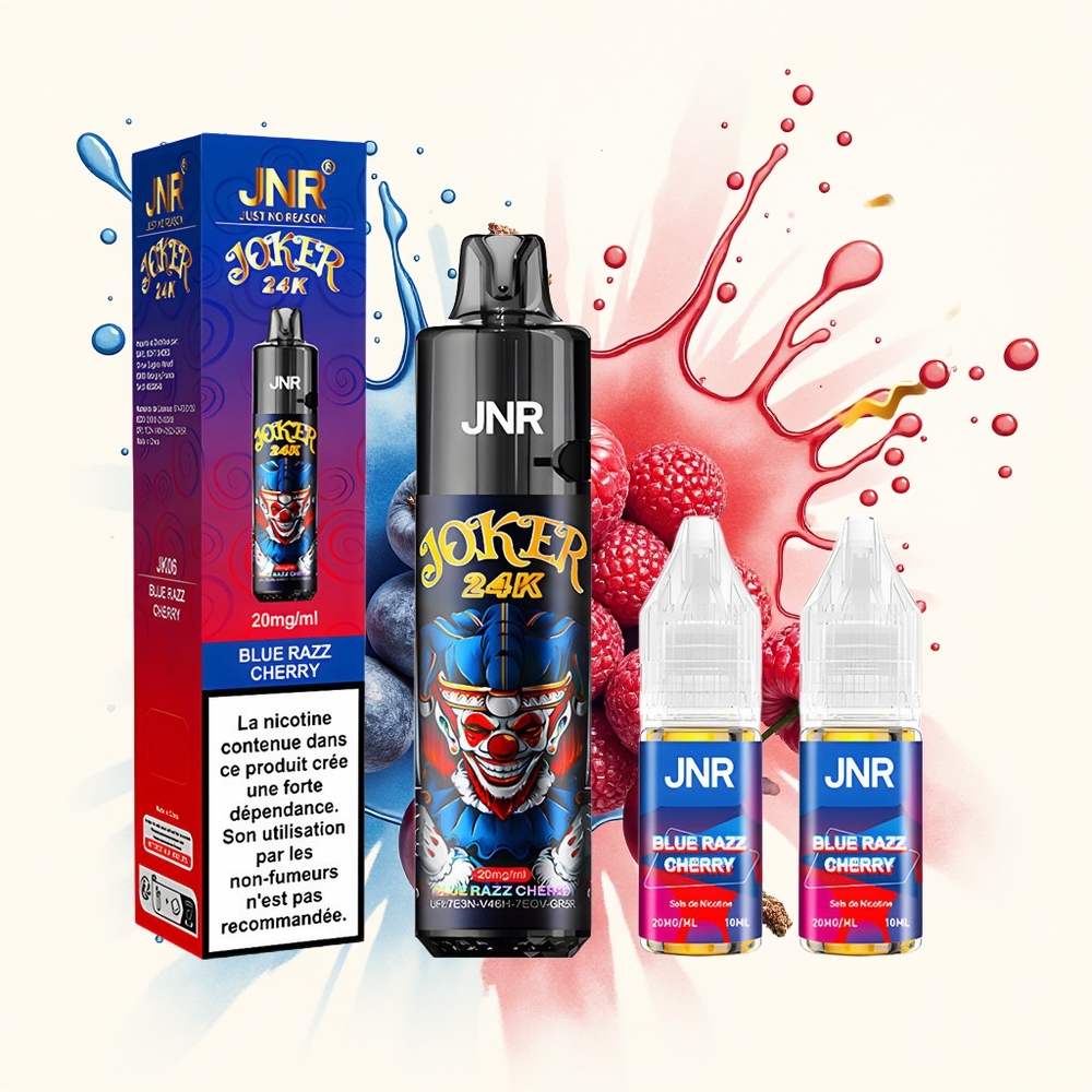 JNR Joker 24K Niebieska Malina Wiśnia z Widocznym Poziomem Płynu i Ładowaniem Type-C