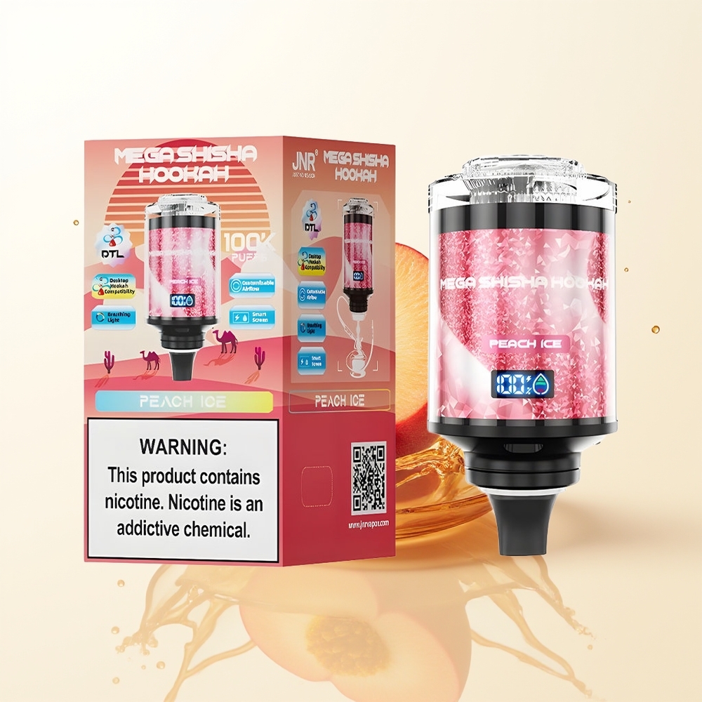 JNR Mega Shisha Hookah 100K Brzoskwiniowy Lód z Ekranem i Mocą 2200mAh