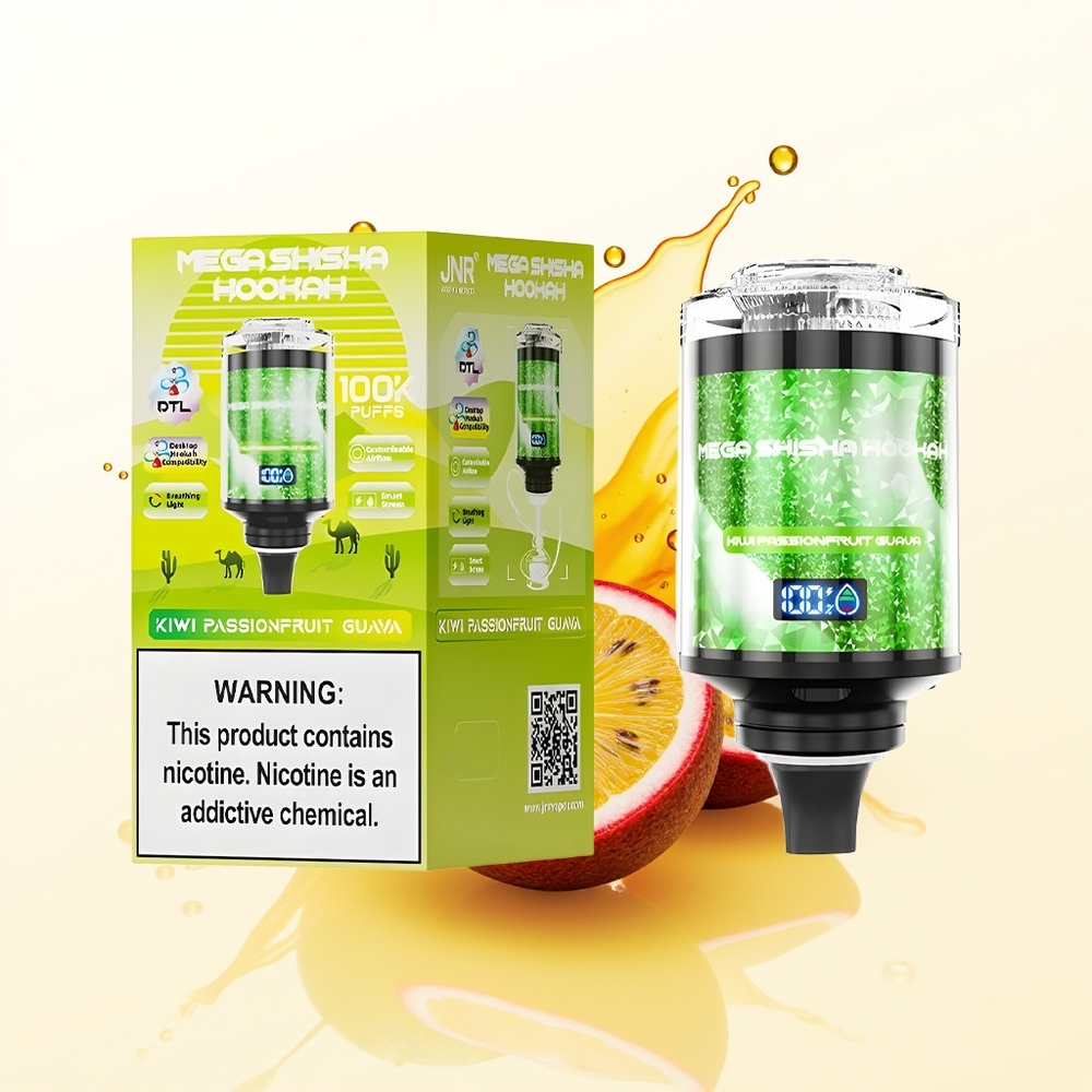 JNR Mega Shisha Hookah 100K Kiwi Marakuja Guawa z Ekranem Interaktywnym i Baterią 2200mAh