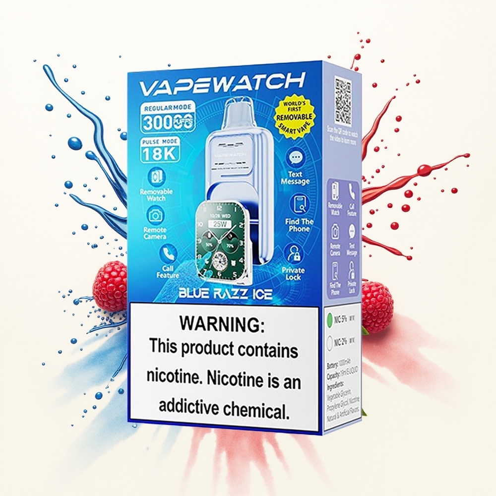 JNR VapeWatch 30000 Lodowy Malinowy Błysk z Podwójną Siatką i Szybkim Ładowaniem