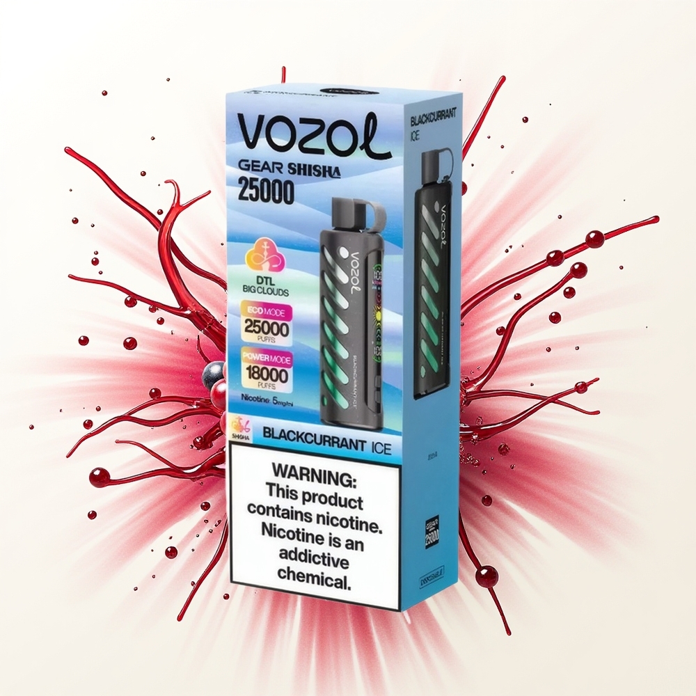 VOZOL Gear Shisha 25000 Czarna Porzeczka Lód z Dual Mesh i 5mg/ml Nikotyny