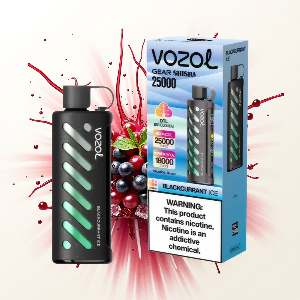 VOZOL Gear Shisha 25000 Czarna Porzeczka Lód z Dual Mesh i 5mg/ml Nikotyny