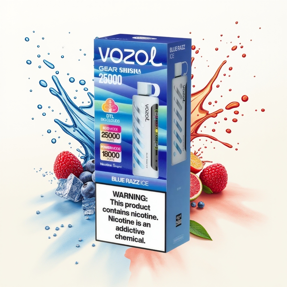 VOZOL Gear Shisha 25000 Lodowy Malinowy Smak z Podwójnym Mesh i 5mg Nikotyny