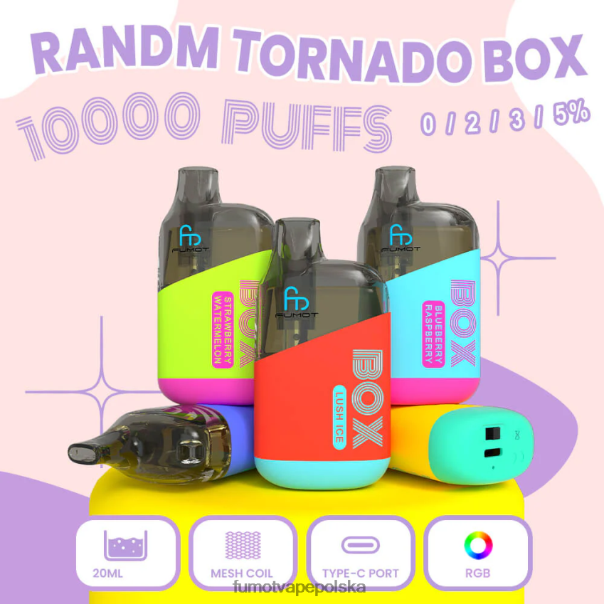 Fumot Tornado box 10000 jednorazowych kapsułek do waporyzacji - 20ml (1 szt.) - Fumot Polska 2ZVZ60352 różowa lemoniada